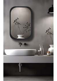 Resim Side Siyah 45X60Cm /Banyo Dolabı Aynalı / Lavabo Üstü Dolap / Banyo Düzenleyici / Aynalı Dolap Antrasit 