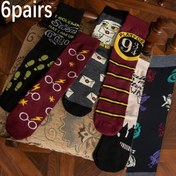 Resim 6'lı Paket WB Harry Potter Çizgi Film Desenli Çoraplar - Unisex Orta Boy Çorap, Yıldırım, Gözlük ve Baykuş Tasarımlı, Tüm Mevsimler İçin Konforlu, Dayanıklı Polyester, Günlük ve Spor Kullanımı, Eğlenceli Çizim Desenler, Pop Kültür, Nefes Alabilen Kumaş, Hobi Ürünleri 