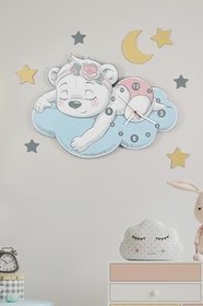 Resim Sevimli Uyuyan Ayı Kız Çocuk Odası Ahşap Duvar Saati ELF-2312027 