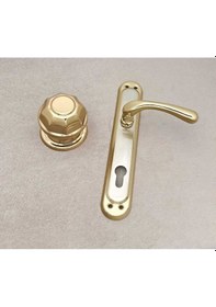 Resim Kumru Titanyum Saten Aynalı Yale Çelik Kapı Kolu + Kapı Babası 1 Takım 