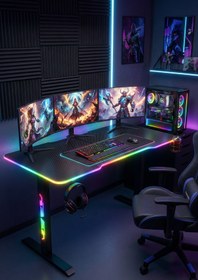 Resim Karr Gaming Ion 25mm Rgb Aydınlatmalı Oyuncu Masası | Siyah Karbon Fiber Kaplama 