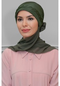 Resim Hürrem Bone Haki Pratik Hazır Geçmeli Tesettür Bone Fukuro Piliseli Örgülü Şi Haki 