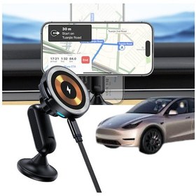 Resim Tesla Model Y / Model 3 Magsafe Cep Telefonu Tutucu Ve Kablosuz Şarj Edici, Mıknatıslı, Siyah Renk 