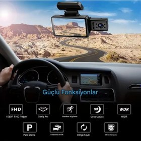 Resim S15 Wifi Fhd 3 Kameralı Türkçe Araç İçi Güvenlik Kamerası Gece Görüşü Ön-arka-iç- Ses Kayıt Dashcam 