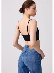 Resim Cottonhill Premium - Kadın Siyah Seamless İp Askılı Crop Top Büstiyer Siyah 