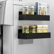 Resim 2'li Paket Büyük Manyetik Plastik Saklama Sepetleri Buzdolabı, Mikrodalga ve Çamaşır Makinesi için - Matkap ve Yapıştırıcısız Çok Fonksiyonlu Mutfak Düzenleyici, Yandan Baharat Rafı Manyetik Tutucu ile Çıkarılabilir Raflı 