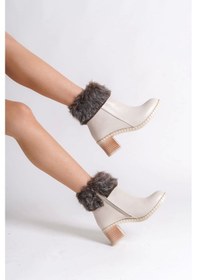 Resim Julıa Fermuarlı Ortopedik Taban Suya Ve Soğuğa Dayanıklı Tüylü Topuklu Kadın Bot Kt Krem Krem 