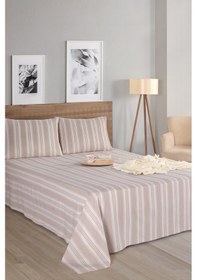 Resim Sport Çizgili Çarşaf + Yastık Kılıfı Seti Çift Kişilik Soft Line Bej Bej 