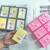 Resim 1 adet Kare Sabun Kalıbı 6 Boşluk Silikon Kare Arı Çiçek Çimen Desen DIY El Yapımı Sabun Kalıbı Sabun Kalıbı Aromaterapi Kalıbı Arı Sabunu Kalıbı 