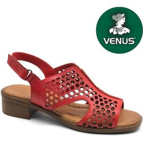 Resim Venüs Nimbatik Hakiki Deri Comfort Ortopedik Kadın Sandalet Kırmızı 