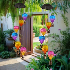 Resim 1 Adet Güneş Enerjili Gökkuşağı Sıcak Hava Balonu Rüzgar Çanı Işığı – Bahçe, Teras, İç Mekan Partisi ve Noel Dekorasyonu ile Aydınlatma İçin 