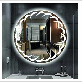 Resim Dnr-Mirror55 Cm Beyaz Ledli Tasarım Kumlamalı Banyo Aynası Makyaj Aynası Işıklı Ayna 