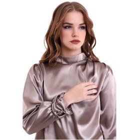 Resim Mois Atelier Vizon Saten Büzgülü-Pileli Bluz, Tasarım, Büyük Beden, Tesettür 