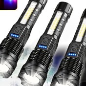 Resim 3 adet MACROCOSM USB Şarj Edilebilir Zoom Edilebilir El Fenerleri, Taşınabilir, Çok Fonksiyonlu, Yüksek Güçlü LED, 650 Lümen, 6 Vites, 0-99m Menzil, Kırmızı-Mavi Uyarı Işığı, ABS Malzemesi ve Kılıf ile, Ofis, Balıkçılık, Macera, Tabletler, Acil Durumlar için 