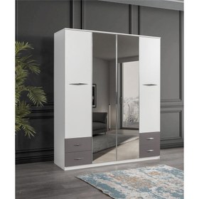 Resim Sivas Gözde Mobilya Bella Aynalı Çekmeceli 4 Kapılı Gardırop 170 x 55 x 210 cm 