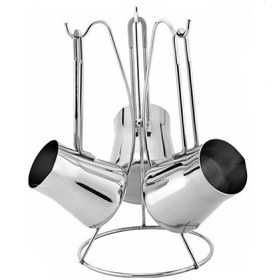 Resim Parlak Çelik Cezve Seti Piramit 4 Pcs 3 Lü Set 