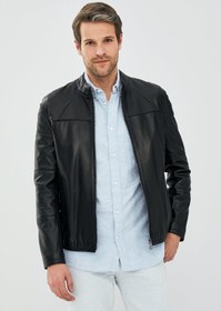 Resim Neymar Erkek Siyah Slim-Fit Kısa Deri Ceket 