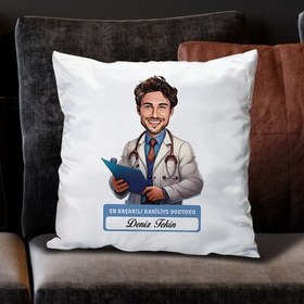 Resim En Başarılı Erkek Dahiliye Doktoru Karikatürlü Yastık 