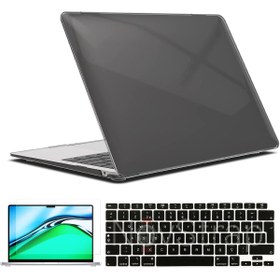 Resim NovStrap Macbook Air 13 Inch M1 Çip A2337 Uyumlu Alt Üst Parlak Kılıf + Siyah Klavye Kılıfı + Film 