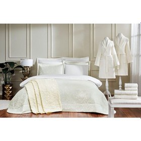 Resim Flowerland Çift Kişilik Çeyiz Seti 16 Parça Krem Gümüş 