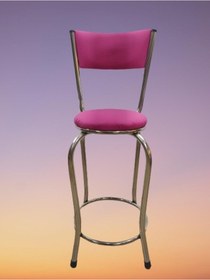 Resim Sandalye BAR Tipi Yüksek Model PEMBE FUŞYA 1 adet Metal Çelik nikelaj Suni deri döşeme El Yapım Pembe 