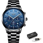 Resim Hanyang Siyah Mavi Lıge Izle Erkek Spor Su Geçirmez En Lüks Marka Kuvars Saat Iş Moda Tam Çelik Erkek Saatler Relogio Masculino + Kutu (Yurt Dışından) 