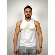 Resim Beyaz Erkek Regular Fit -Trust Sword- Baskılı Kapüşonlu Kolsuz Sporcu Hoodie 