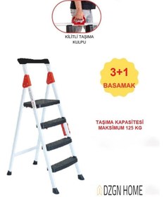 Resim Extra Dayanıklı 3+1 Özel Tasarım Hafif, Kaymaz, Metal Basamaklı Katlanır Merdiven Kırmızı-siyah 
