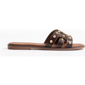 Resim Loose Acı Kahve Hakiki Deri Terlik Çok Renkli 