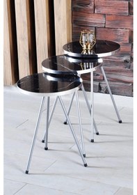 Resim Uslucan Alışveriş Orta Sehpa Elips Siyah Metal Ayak Gümüş Bendir Çok Renkli 