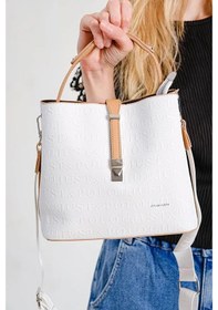 Resim Just Polo Kadın Orta Boy Ayarlanabilir Askılı Şık El & Omuz Çantası Shoulder Bag Beyaz Taba 