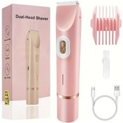 Resim Meridiangoods Pembe Çift Başlı 2si1 Kadın Elektrikli Epilatör Ve Trimmer Şarjlı Usb 