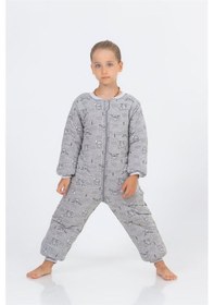 Resim Cantoy Kız Erkek Çocuk Kalın Elyaf Dolgulu Premium Kalite 2.5 Tog Desenli Uyku Tulumu Gri Melanj 