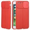 Resim Smcase iPhone 7 Plus Kılıf Lensi Kamera Korumalı Deri Dokulu Silikon Kırmızı 
