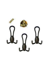 Resim Siyah Desenli Vestiyer Portmanto 3 Adet Askılık Metal Siyah 