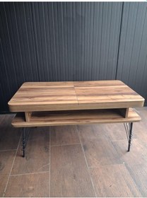 Resim Orta Satranç Sehpa Eym 90557 Metal Ayak 1 Sınıf Suntalam Üst Tabla Açık Kahverengi 