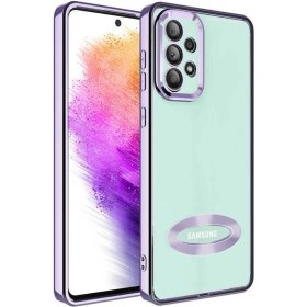Resim M.TK Moveteck Samsung Galaxy A13 Kılıf Kamera Lens Korumalı Yazı ve Logo Gösterir Parlak Halkalı Şeffaf 