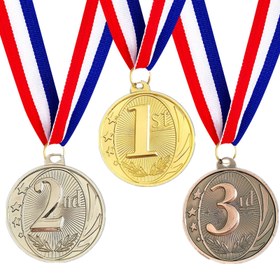 Resim 3 Adet Madalya Seti, 1., 2. ve 3. Derece Ödülleri, Çinko Alaşımı, Metal Kazanan Madalyaları Boyun Kurdeleleri ile, 5.08 cm, Altın/Gümüş/Bronz Renkler, Tüm Durumlar İçin Evrensel 
