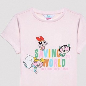 Resim Powerpuff Girs Kız Çocuk Kısa Kollu Pijama Takımı Pudra 