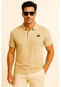 Resim New Balance Bej Classic Basic Logo Polo Yaka Pike Tişört Mnt3415-mop Bej 