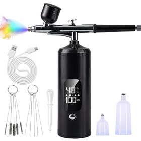Resim 48PSI Püskürtme Tabancası Kiti ile Kompresör - Kablosuz, USB Şarj Edilebilir Lityum Pil, Tırnak Sanatı, Makyaj, Kek Süsleme, Model Boyama için İdeal - Pembe ve Siyah, Tırnak Sanatı Malzemeleri | Modern Estetik | Dayanıklı Yapı, Tırnak Sanatı Malzemeleri 
