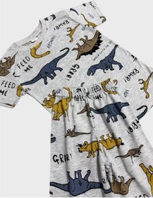 Resim Aliş Kids Erkek Çocuk Pamuklu Gri Dinozor Desenli Kısa Kollu Şortlu Yazlık Pijama Takımı 
