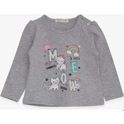 Resim Breeze Kız Bebek Uzun Kollu Tişört Kedicik Baskılı 9 Ay-3 Yaş, Gri Melanj-gri Melanj Gri Melanj 