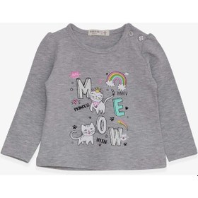 Resim Breeze Kız Bebek Uzun Kollu Tişört Kedicik Baskılı 9 Ay-3 Yaş, Gri Melanj-gri Melanj Gri Melanj 