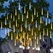 Resim 1 Adet Güneş Enerjili Meteor Yağmuru Işıklı Buz Salkımı, 8 Modlu ve 192/288 LED'li Yansıma Tüpleri – İç Mekan & Dış Mekan Kullanımına Uygun – Ağaçlar, Bahçeler, Patikalar, Cadılar Bayramı, Şükran Günü ve Tatil Süslemeleri için Mükemmel 