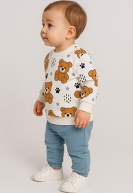Resim dinamik çocuk Erkek Bebek 2li Takım | Ayıcık Desenli Sweatshirt + Alt 3-6-9-12aylık 