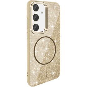 Resim Mobilzone Galaxy S23 FE Kılıf Magsafe Şarj Özellikli Parlayan Simli Zore Okso Kapak - Gold 