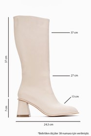 Resim LuviShoes PARADİS Ekru Cilt Kadın Kalın Topuklu Çizme 