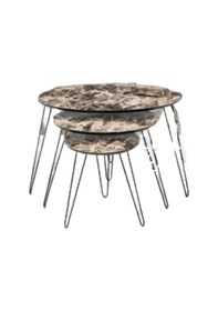 Resim Zigon OSM ELİPS Metal Çeik V ayak Model Ahşap Sarı Mermer mdf Tabla El Yapım 