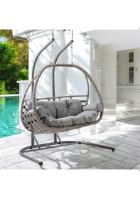 Resim Rehome Malta Çiftli Rattan Bahçe Salıncağı Gri 